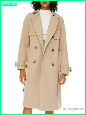 Womens Double Breasted Trench Coat Belted Midi 100% Polyester